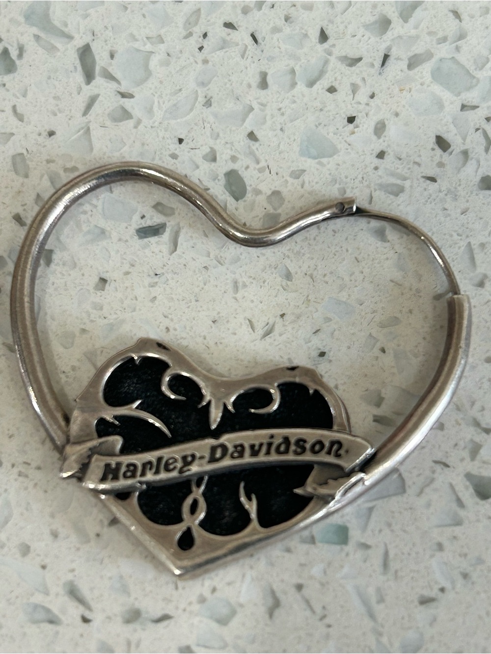 Sterling silver 925 Harley Davidson heart and flame hoop earrings
